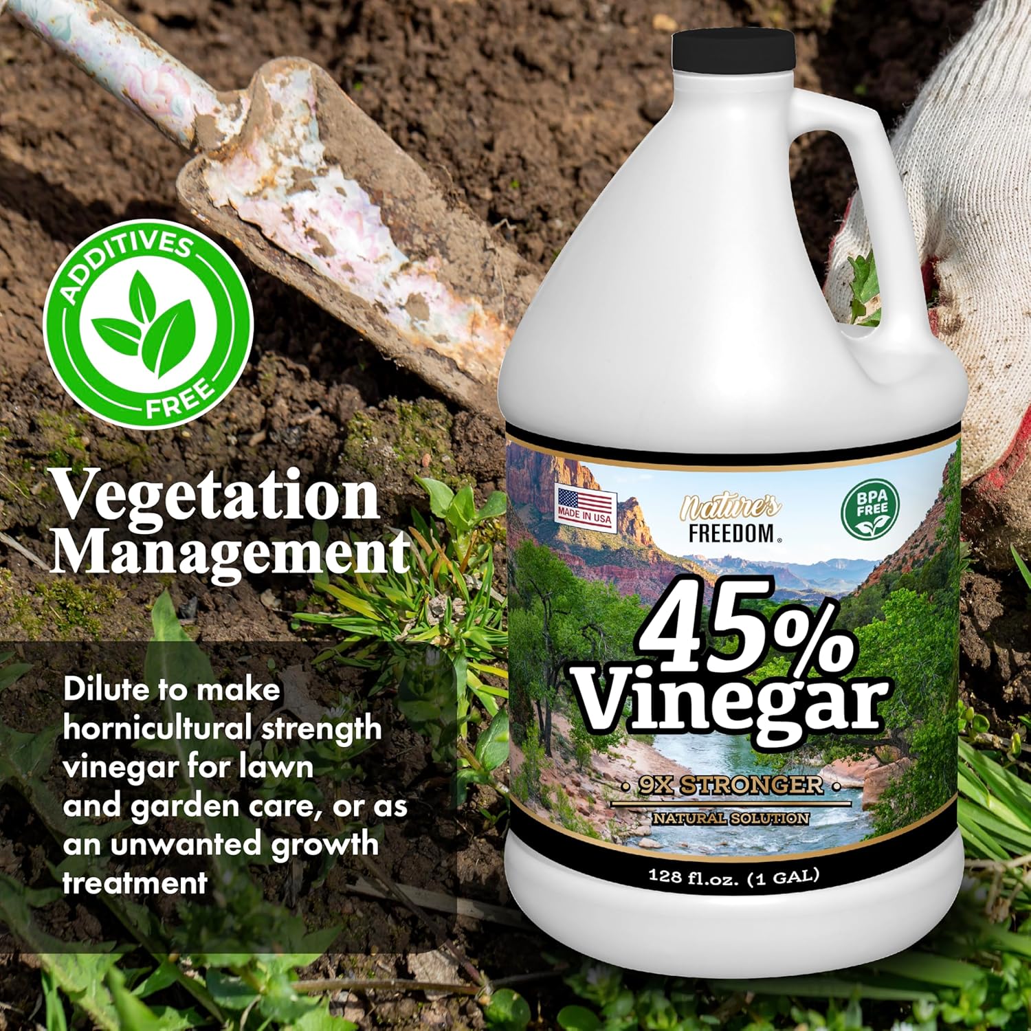 Nature's Freedom 45% Concentrated Vinegar, 4 Gallons - Dilutes to 36 Gallons - 9x Strength Multi-Purpose Solution