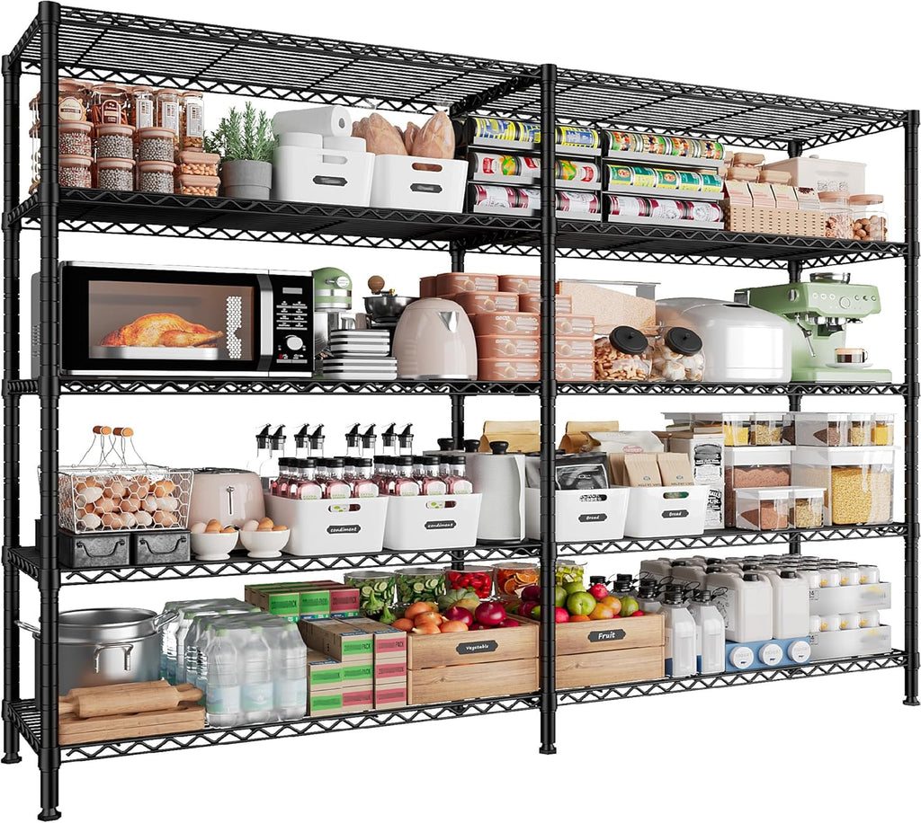 REIBII 1500LBS Storage Shelves Metal Shelving Unit 61.7''W Wire Shelving, 5 Tier Pantry Shelves Kitchen Shelves Adjustable Wire Shelf for Garage Shelving Heavy Duty, 61.7" W*72.4" H*15.8" D