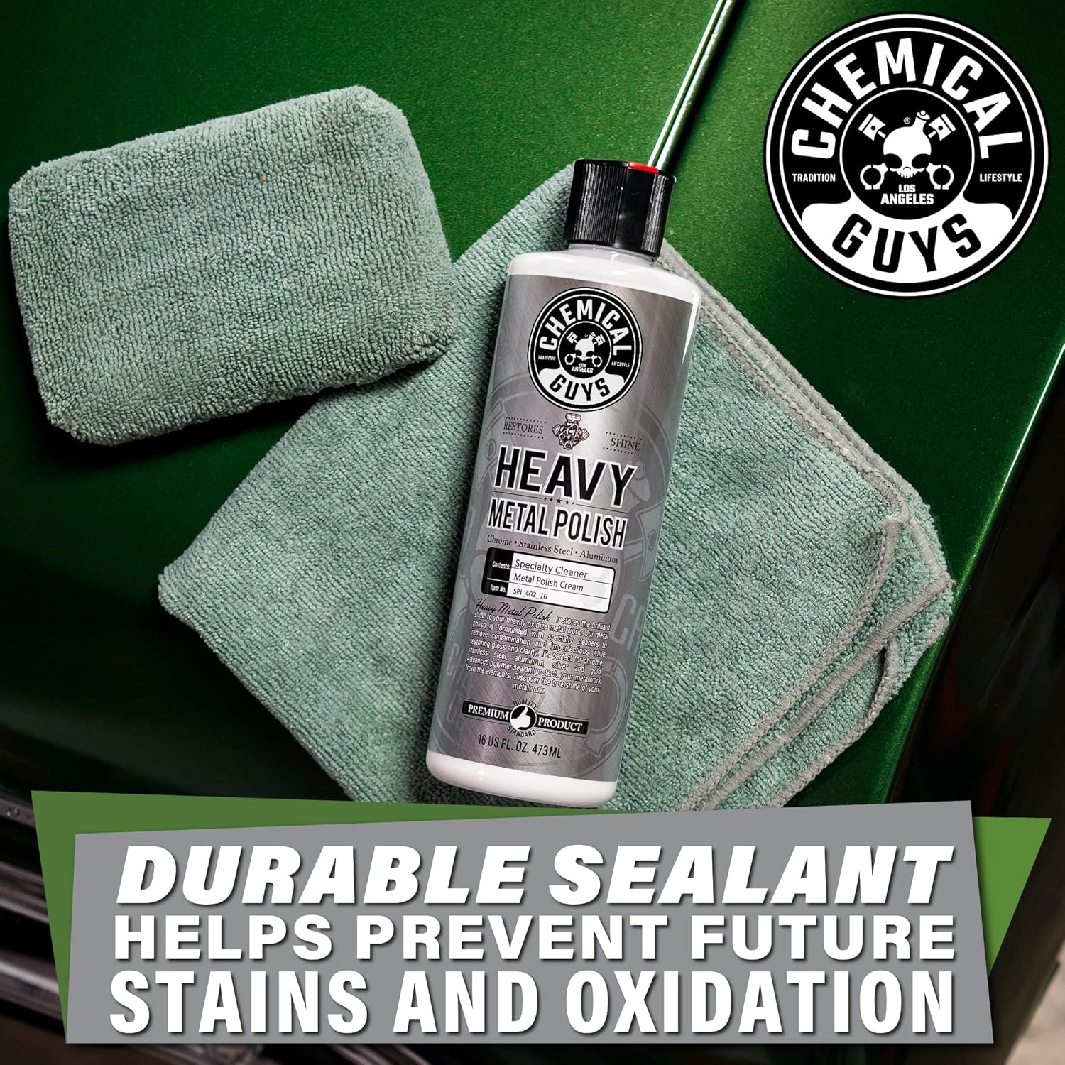 Chemical Guys Heavy Metal Polish Restorer and Protectant - Cleans, Restores, and Protects Chrome, Aluminum, Stainless Steel, and More, Safe for Cars, Trucks, Motorcycles, RVs, and Boats - 16 oz