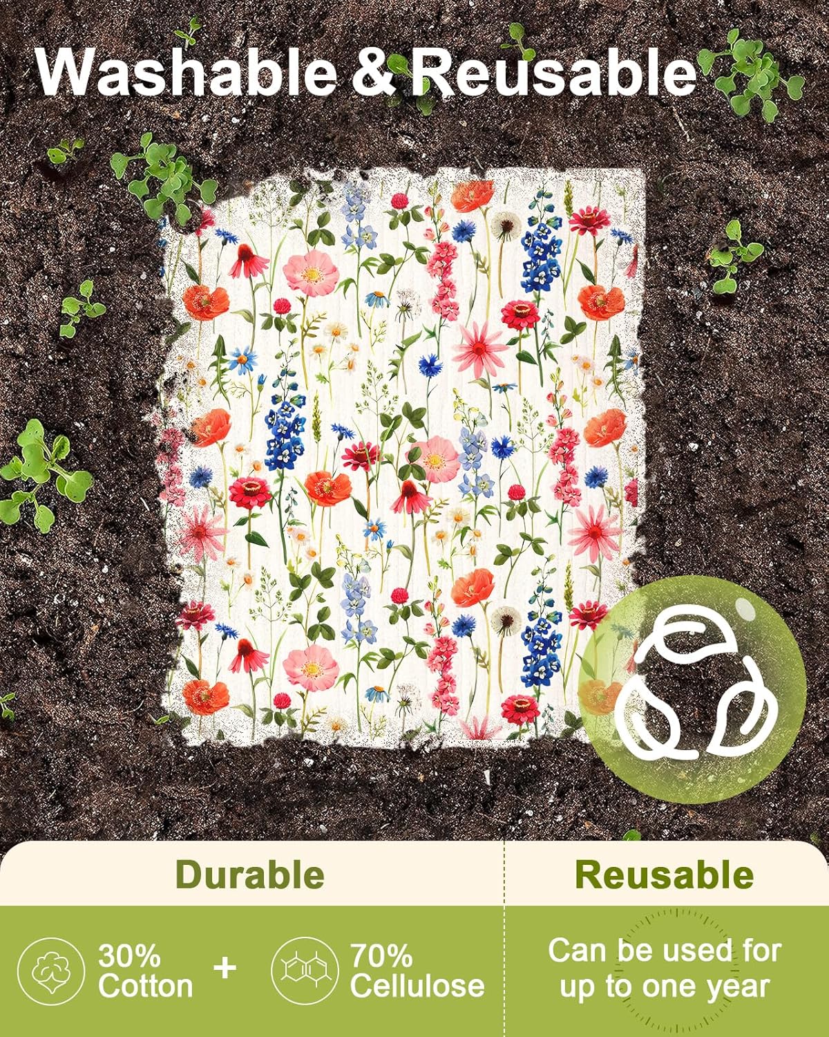 6 Pack Swedish Dishcloths for Kitchen - Reusable Dish Cloths for Washing Dishes Absorbent Cute Funny Kitchen Towels Cleaning Sponge, Floral Bird