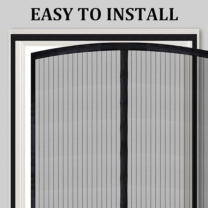 Magnetic Screen Door - Self Sealing, Heavy Duty, Hands Free Mesh Partition Keeps Bugs Out Let Breeze in- Pet and Kid Friendly - Keep Open Feature (Black, Fit Door Size 39 x 82 Inch)