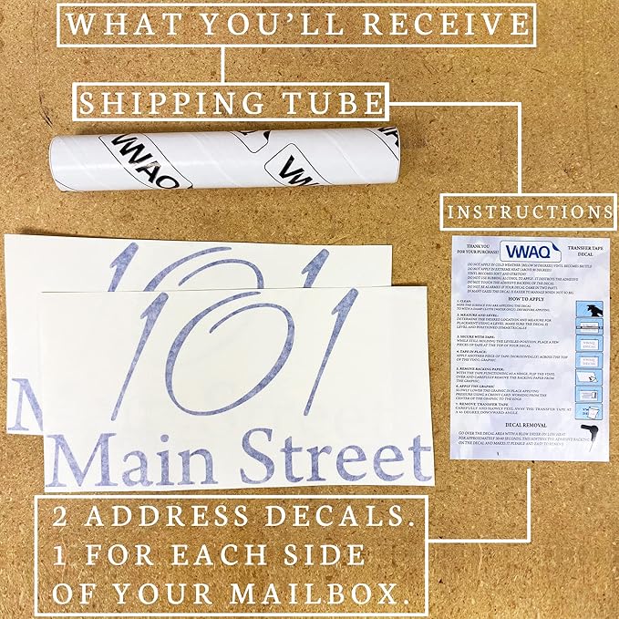 VWAQ Mailbox Address Decal Set of 2 - Insert Street Name & Address Personalized Decals CMB7 (Silver, 19"W X 6.5"H)