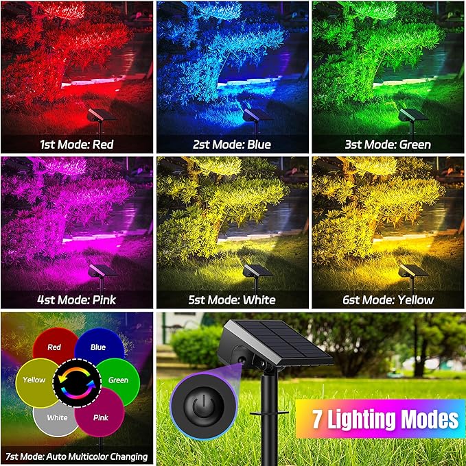 Solar Spot Lights Outdoor Color Changing, [4 pack/28 LED] 7 Modes Auto On/Off Solar Landscape Spotlights, Ip67 Waterproof Solor Powered Pathway Lights for Outside Yard Garden Walkway Tree Patio