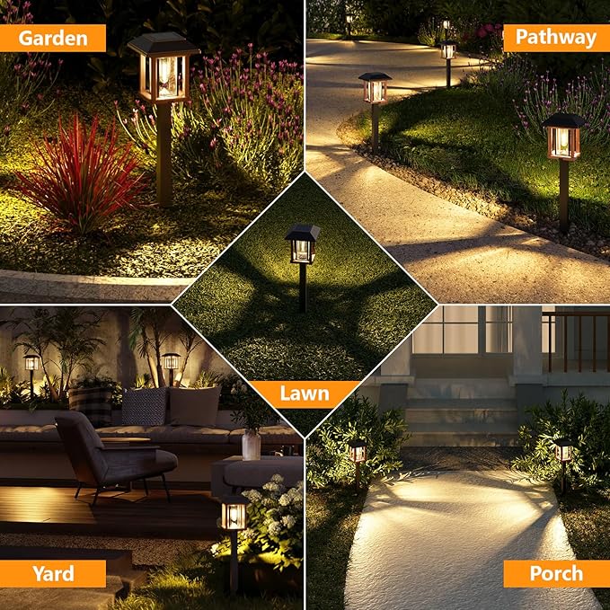 XMCOSY+ Solar Pathway Lights Outdoor, 25 LM LED Garden Lights with Seed Glass, 2-Tone/Colour, Waterproof Solar Powered Decorative Lighting for Yard Landscape Driveway Walkway (Warm White)
