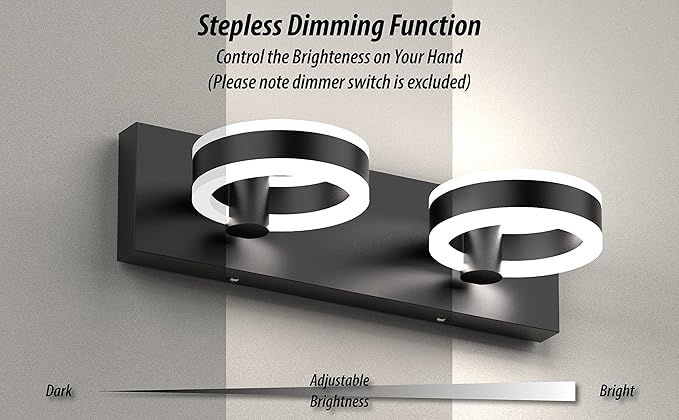 LED Bathroom Light Fixtures,15inch Black Vanity Lights, Modern 2 Light Acrylic Wall Sconces, 350° Rotatable Wall Lighting Fixture Over Mirror