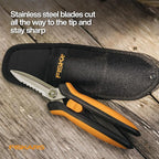 Fiskars Pruning Shears for Gardening, Multipurpose 8" Garden Shears with Sheath and SoftGrip Handle, Great for cutting Nursery Pots, Bags, and Wire