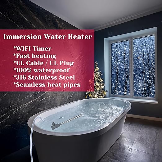 2000W Immersion Water Heater for Hot Tub & Pool – Portable Electric Submersible Heater with Temp Control, Auto Shut-Off, and WiFi Timer for Above Ground Pool, Swimming pool, Bathtub, and Spa