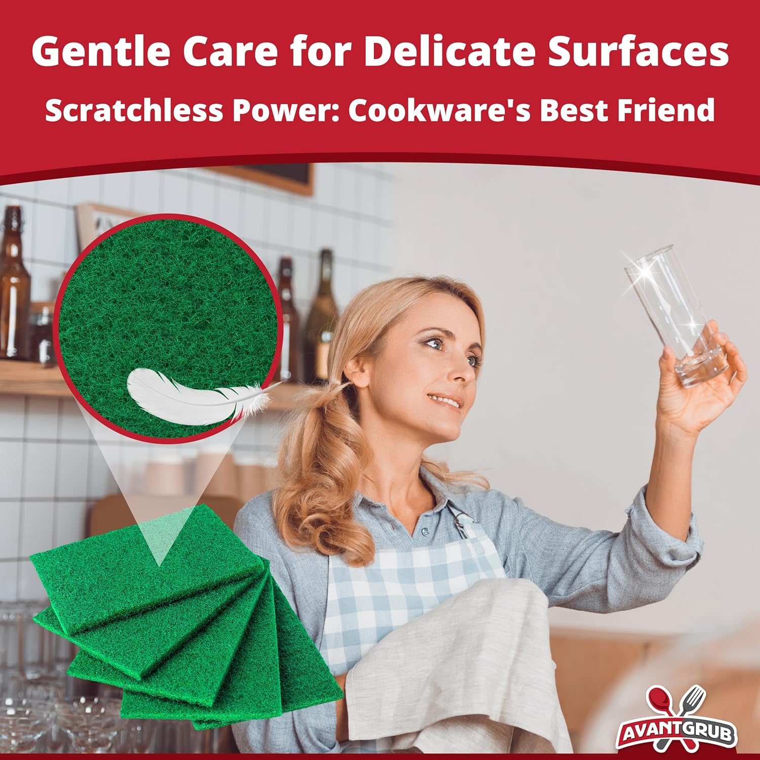 Green Sustainable 10 Pack Cleaning Scour Pads by Avant Grub. Powerful Stain Remover for Cookware. Easily Remove Grease and Residues. Eco-Friendly Solution for Kitchen Cleaning.