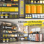 2800LBS Garage Shelving Heavy Duty 5 Tier Garage Storage Shelves, Adjustable Metal Shelving Unit Utility Rack Shelf for Warehouse, Pantry, Closet, Kitchen 72" H x 48" W x 18" D, Black，2PCS