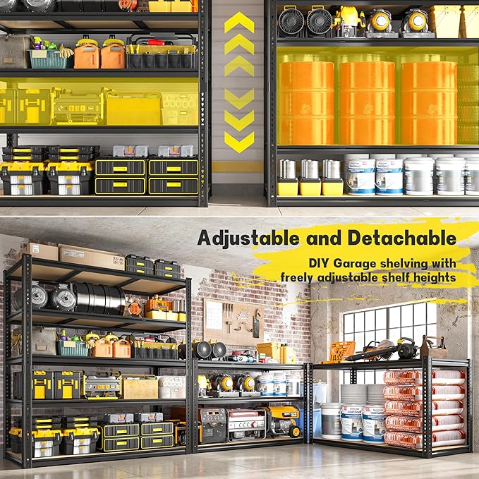 2800LBS Garage Shelving Heavy Duty 5 Tier Garage Storage Shelves, Adjustable Metal Shelving Unit Utility Rack Shelf for Warehouse, Pantry, Closet, Kitchen 72" H x 48" W x 18" D, Black