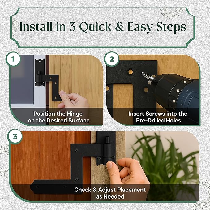 Renovators Supply Manufacturing - Heavy-Duty Black Wrought Iron Shutter Lift Off Pintle Hinges Colonial Pin Reversible for Doors, Window and Shutters with Hardware 6 1/2 Inches, Pack of 4 Pairs