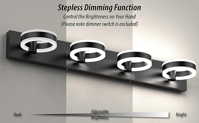 LED Bathroom Light Fixtures, 33inch Black Vanity Lights, Modern 4 Light Acrylic Wall Sconces, 350° Rotatable Wall Lighting Fixture Over Mirror