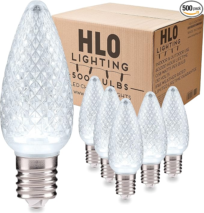 HLO Lighting Set of 500 Cool White C9 Faceted LED Christmas Light Bulbs for Indoor & Outdoor Use | Durable Replacement Bulbs