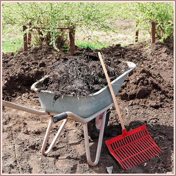 Lasnten Manure Fork Replacement Head, 18 Tines Pitchfork Head with Screws and Nuts, Horse Manure Rake for Picking up Grass and Hay(Red,2 Pcs)