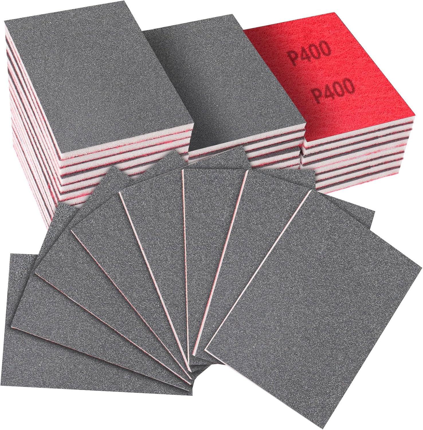 32-Pack 3x4 Inch 400 Grit Hook & Loop Sanding Sponges - Wet/Dry Foam Pads for Medium-Grit Surface Leveling on Wood, Metal & Automotive