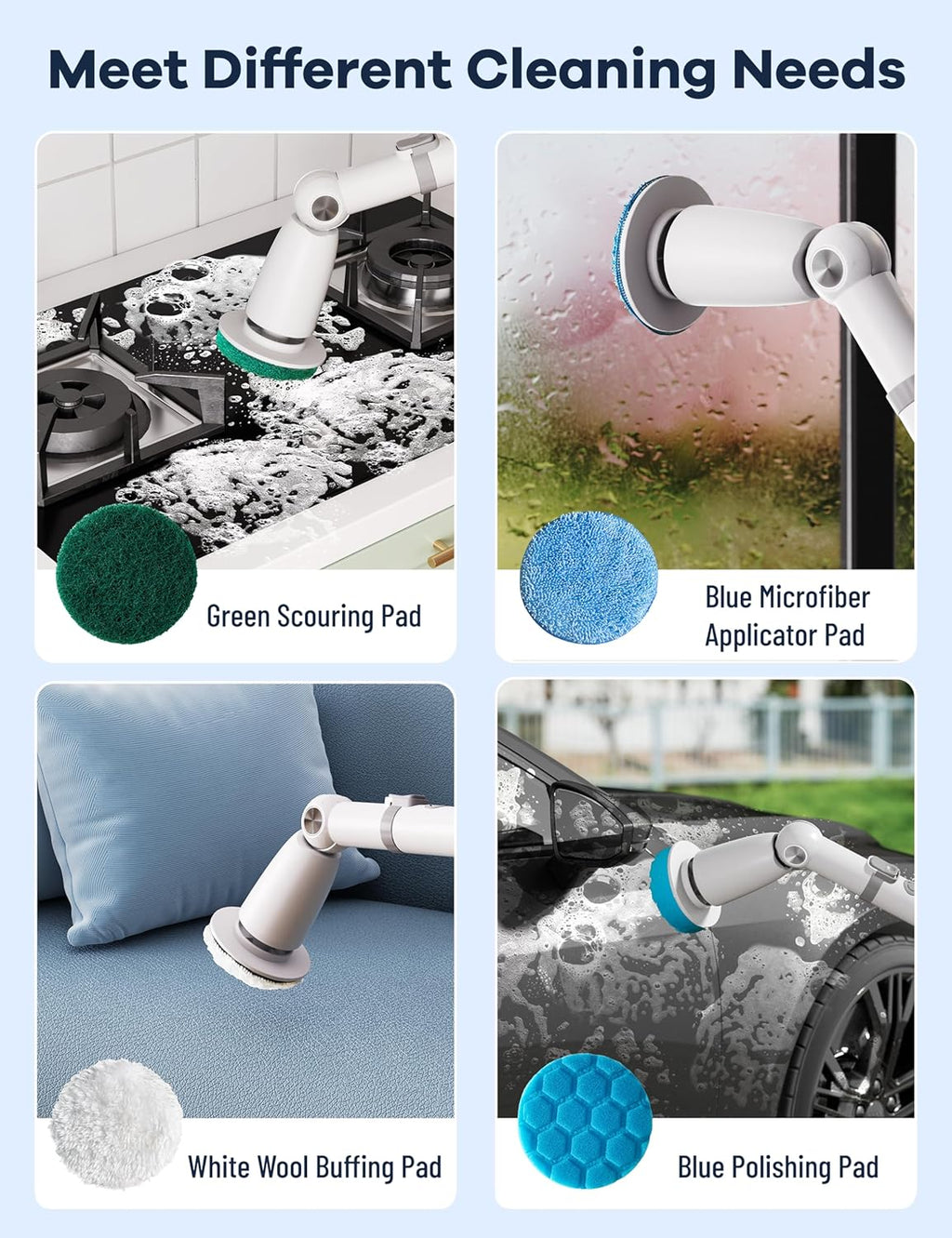 Electric Spin Scrubber,Floor Power Scrubber with Long Handle Dual Speeds,Cleaning Brush Cordless,Shower Scrubber Scrub Brush with 3 Adjustable Angles,8 Brush Heads for Bathroom Tile