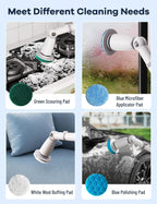 Electric Spin Scrubber,Floor Power Scrubber with Long Handle Dual Speeds,Cleaning Brush Cordless,Shower Scrubber Scrub Brush with 3 Adjustable Angles,8 Brush Heads for Bathroom Tile