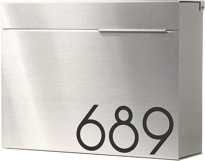 Vsons Modern Design Mailbox, Wall-Mount Mailbox Vsons Design Mitch SE (Brushed Stainless Steel with Engraved Numbers)