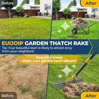 Rake, 51" Heavy Duty Metal Dethatcher Rake with 15" Wide Double-Edged Sharp Tines Thatch Rakes for Lawns,Dead Grass Removal,Soil Loosening,Lawn Care, Dethatching,Yard,Garden