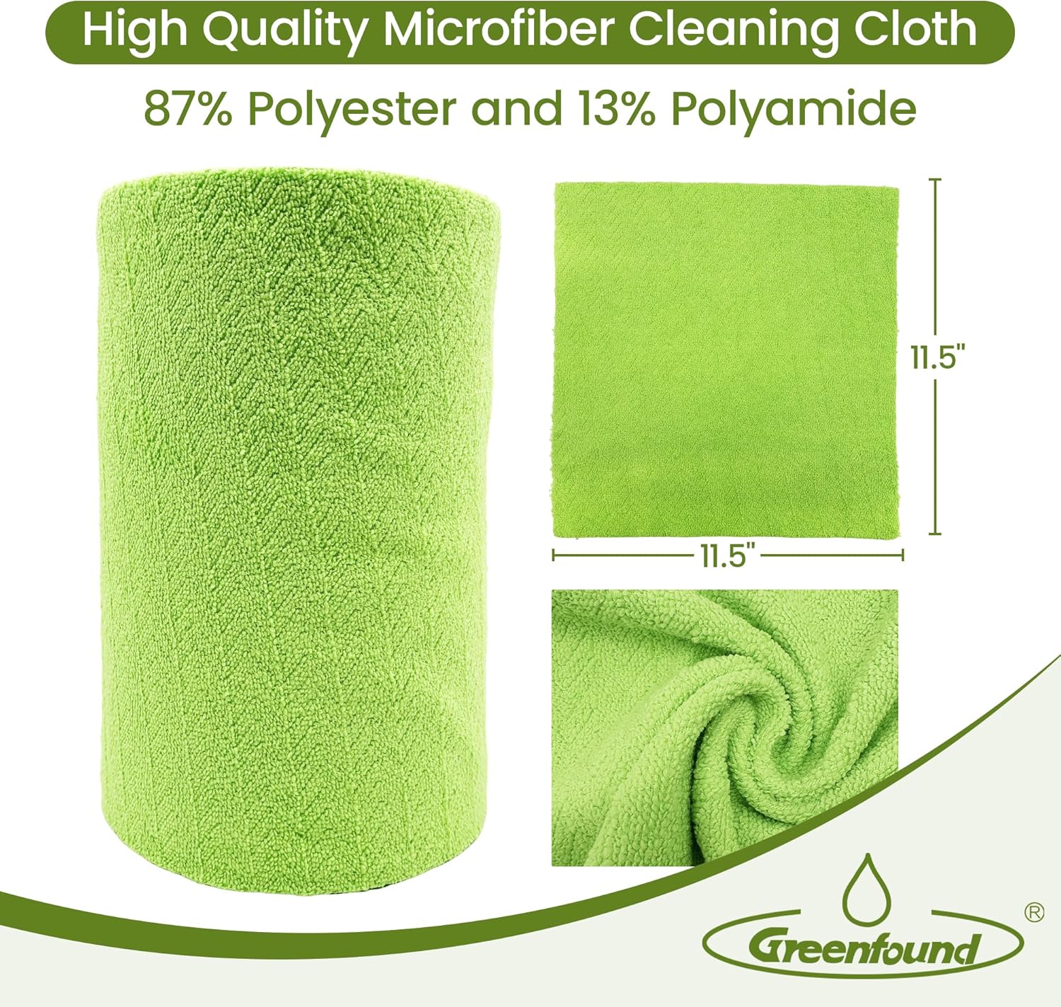Greenfound Microfiber Cleaning Cloth Roll -80 Pack,Tear Away Microfiber Towels for Car,Reusable Paper Towels Washable,Absorbent,Lint Free Cleaning Rags for House,Kitchen,Window-11.5"×11.5"(Wave Green)