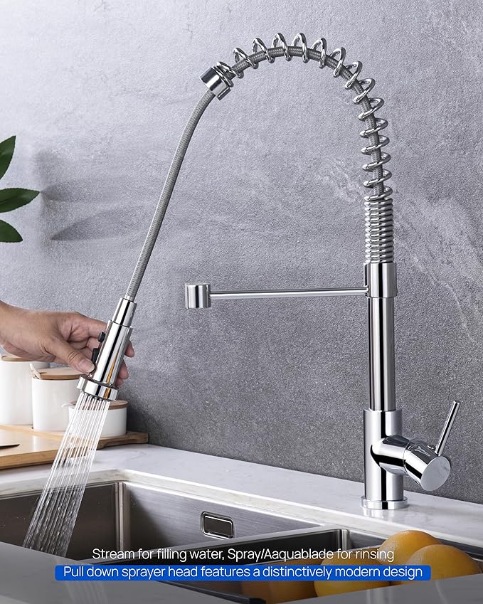 J-HVA Pull Down Kitchen Faucet Sprayer Head Replacement Part with 15 Connectors, 3 Function Pull Out Sink Sprayer Replacement Nozzle, Kitchen Faucet Head Hose Spray Tap Spout, Chrome