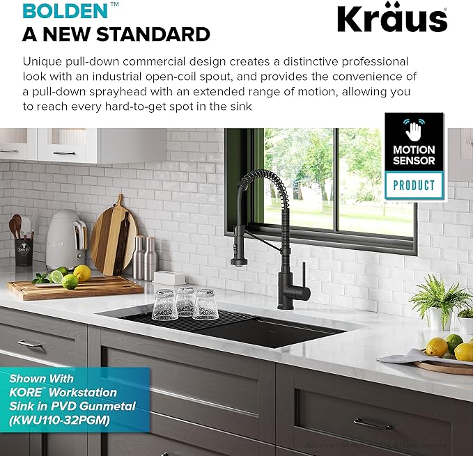 KRAUS Bolden Touchless Sensor Commercial Style 2-Function Single Handle Pull Down Kitchen Faucet in Matte Black, KSF-1610MB