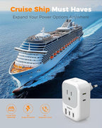 TESSAN European Travel Plug Adapter, Type C Power Adaptor with 4 AC Outlets 3 USB Ports (2 USB C), Europe Outlet Adapter for USA to EU Euro International Italy Iceland Spain France Greece Germany