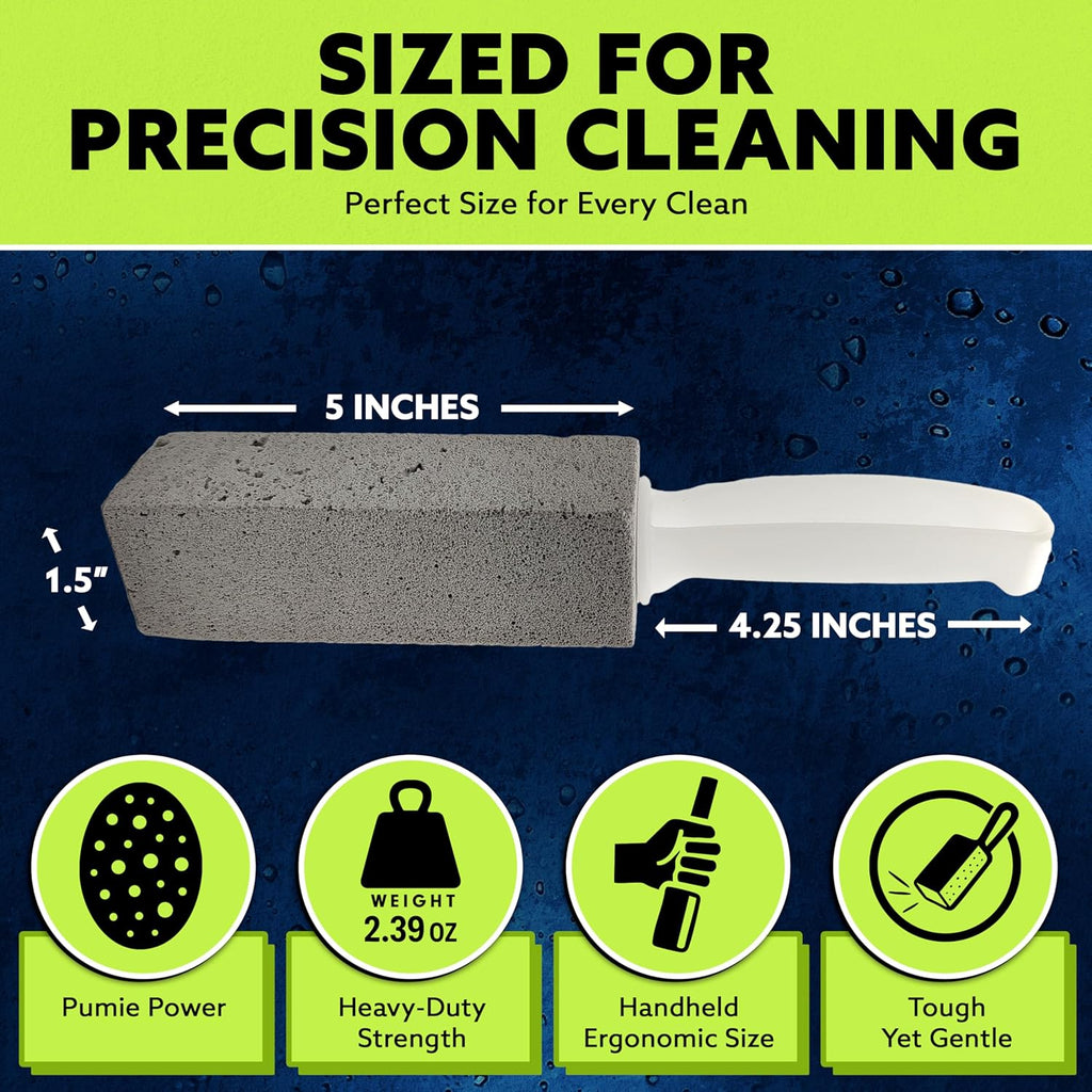 PUMIE Pumice Stone Toilet Bowl Cleaner (6-Pack) - Pumice Stone with Handle - Heavy Duty Toilet Bowl Scrubber for Rings, Bowls, Hard Water Stains, Lime, Rust, Sink - Includes Handle for Easy Use
