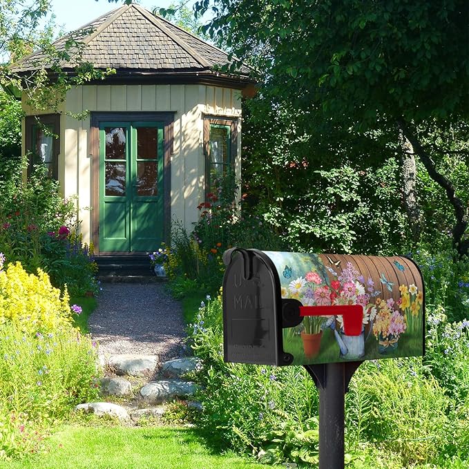 Summer Flower Mailbox Covers Magnetic Large Size Spring Floral Butterfly Mailbox Wraps Colorful Spring Mailbox Post Cover Oversized Mailbox Decor Waterproof for Garden Yard 25.5x21 Inch