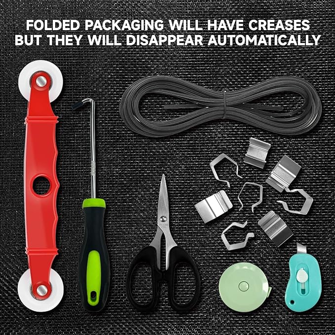 Window Screen Door Repair/Replacement Kit,48" x178" Adjustable Durable Fiberglass Window Screen Mesh,with Spline/Roller/Hook/Clips Screen Door Repair Kit,DIY Window,Porch Sliding Door(Black)