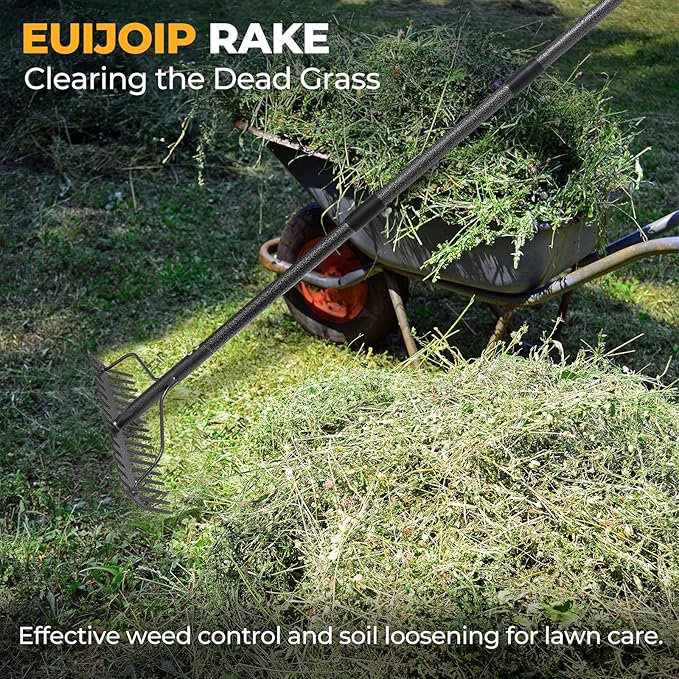 Garden Rake, 17" Extra Wide Double-Sided Head, 63" Heavy Duty Lightweight Stainless Steel Leaf Rake for Leveling Lawn, Loosening Soil, Leaf Cleanup, Soil Prep, Landscaping, Spread Mulch Fast