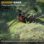 49" Rake - 17" Extra Wide Garden Tool with Double-Sided Head, Heavy Duty Lightweight Stainless Steel Construction for Mulching & Debris Removal, Leveling Lawn, Loosening Soil, Leaf Cleanup, Soil Prep