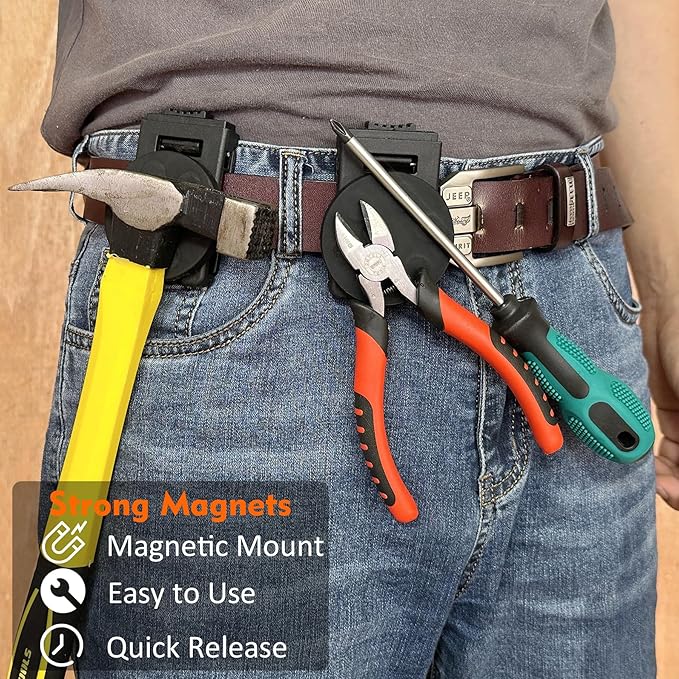 MUTUACTOR Magnetic Tool Belt Clip,Heavy-Duty Magnet Tool Holder for Belt Clip,1 Set Anti-Slip Magnetic Clip Tool Belt Accessories for Hammer Screwdrivers Adjustable Wrench Magnet Tools and Hardware