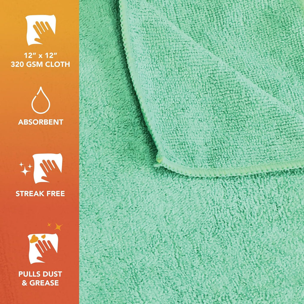 Arkwright Microfiber Cleaning Cloths - (Pack of 12) Lint & Streak-Free Drying Wash Towels, 320 GSM Super Absorbent & Quick Dry, Perfect Cleaner for Car, Glass, and Window, 12 x 12 in, Green