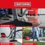CRAFTSMAN CMXEVBE17607 16 Gallon 6.5 Peak HP Wet/Dry Shop Vac with Detachable Leaf Blower, Portable Shop Vacuum Wet and Dry with Filter, Dust Bag, Hose and Attachments for Garage, Outdoor Cleaning