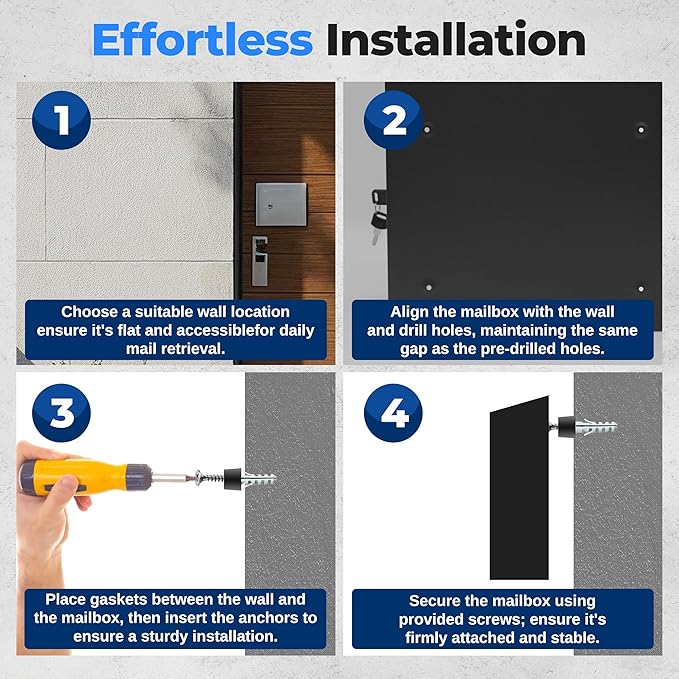 SereneLife Outdoor Wall Mailbox | 0.46 Cubic FT Locking Mailbox | Easy Installation, Secure Lock Mechanism | Ideal for Residential or Commercial Use | Wall Mountable 13.77" x 4.52" x 12.99 | Black