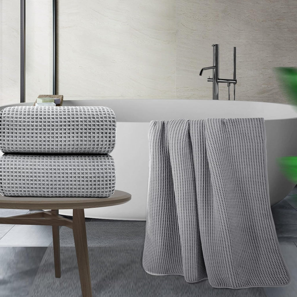 POLYTE Microfiber Quick Dry Lint Free Bath Sheet, 70 x 35 in, Set of 2 (Waffle Weave)