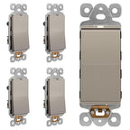 LIDER Minimalist Design Matte Finish Lighted Decorator Switch, Frameless Paddle Light Switch with Locator Light, Grounding Screw, 3-Way or Single Pole, 15A 120V, UL listed, LS15-3W-NK5P, Nickel 5 Pack