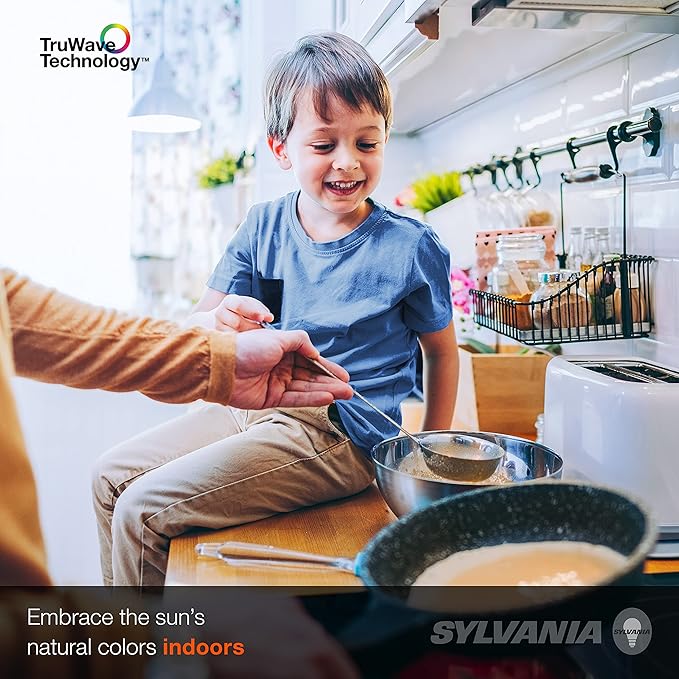 Sylvania LED TruWave Natural Series A19 Light Bulb, 100W Equivalent, Efficient 15W, 1600 Lumens, Medium Base, Dimmable, Clear, 5000K, Daylight - 4 Pack (42273)