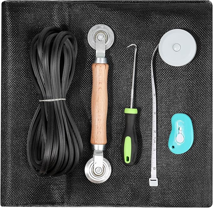 Windows Screen Replacement and Screen Door Repair Kit, 6Pcs Window Screen Fiberglass Mesh Kit - Window Screen & Screen Door Mesh & Screen Porch Repair Kit (Black, 48" x 118")