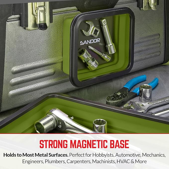 Collapsible Magnetic Parts Tray Set - 3 Different Size Tool Trays for Screw, Bolts, Nuts, Washers, Pins and Other Small Metal Parts, Mechanic Tool Gifts for Men - Olive Green