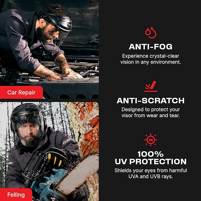 NoCry 2-Pack of Replacement Visors for Heavy Duty Clear Face Shield; Anti-Fog Protective Mask; ANSI Z87.1 Certified; Compatible with Prescription Glasses; Ideal for Woodworking