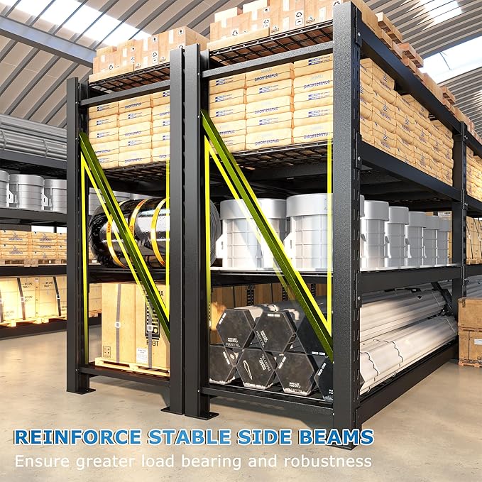 Bepatio 11000LBS Garage Shelving Heavy Duty, 72" H Storage Shelves Adjustable 4-Tier Metal Shelves, Industrial Shelving for Garage,Shop, Warehouse, Basement, Commercial, 72" H× 60" W × 24" D, Black