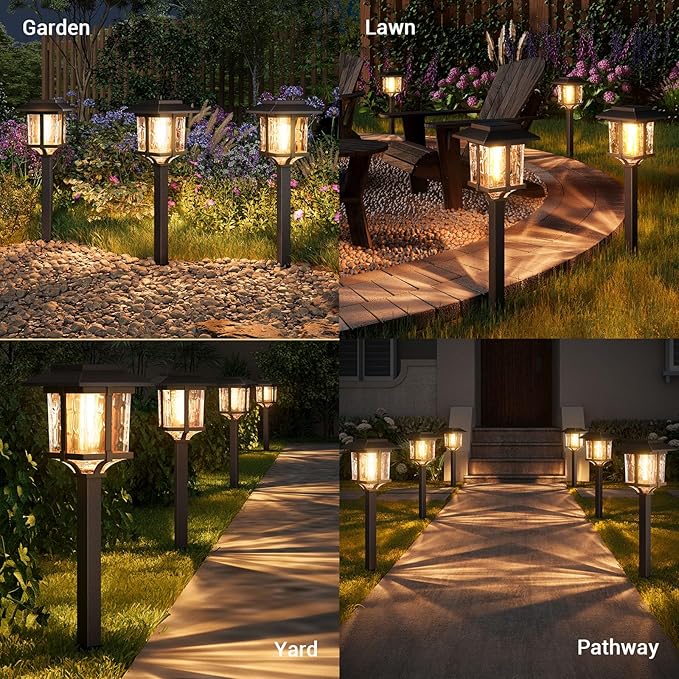 XMCOSY+ Solar Pathway Lights Outdoor, 2-Tone LED Waterproof Garden Outdoor Lighting for Yard Stainless Steel & Glass Solar Powered Landscape Walkway Driveway Decor (Warm White)