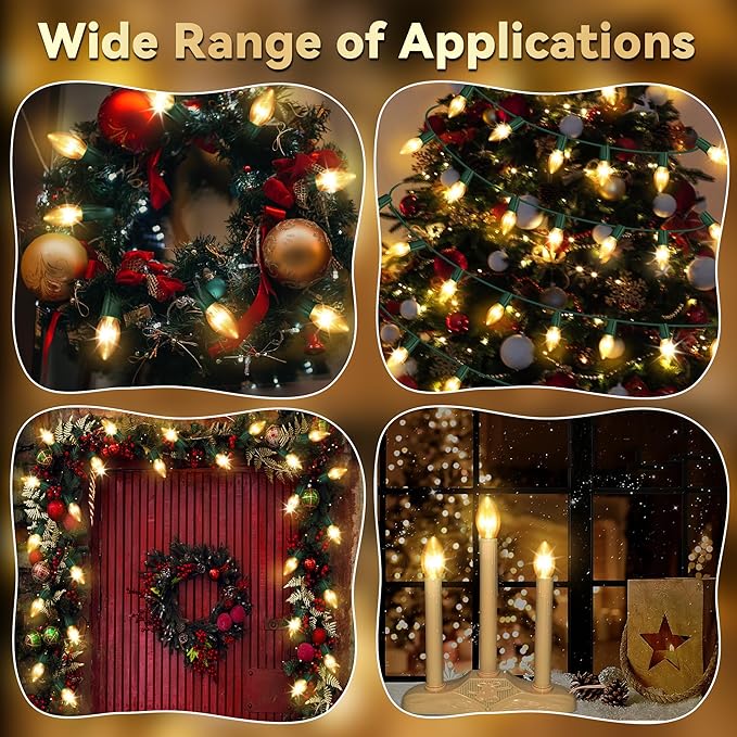 25 Pack Twinkle Christmas Replacement Bulbs, 7W Random Blinking Light Bulbs for Christmas String Light, Nightlights(Clear Twinkle,C9,E17 Intermediate Base)