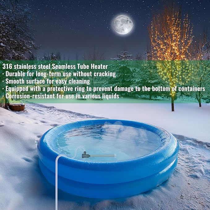 1800W Immersion Water Heater for Hot Tub & pool – Portable Fully Submersible Electric Heater with Temp Control & Wifi Timer for Inflatable Pool, Above Ground Pool, Spa, Bathtub & bucket