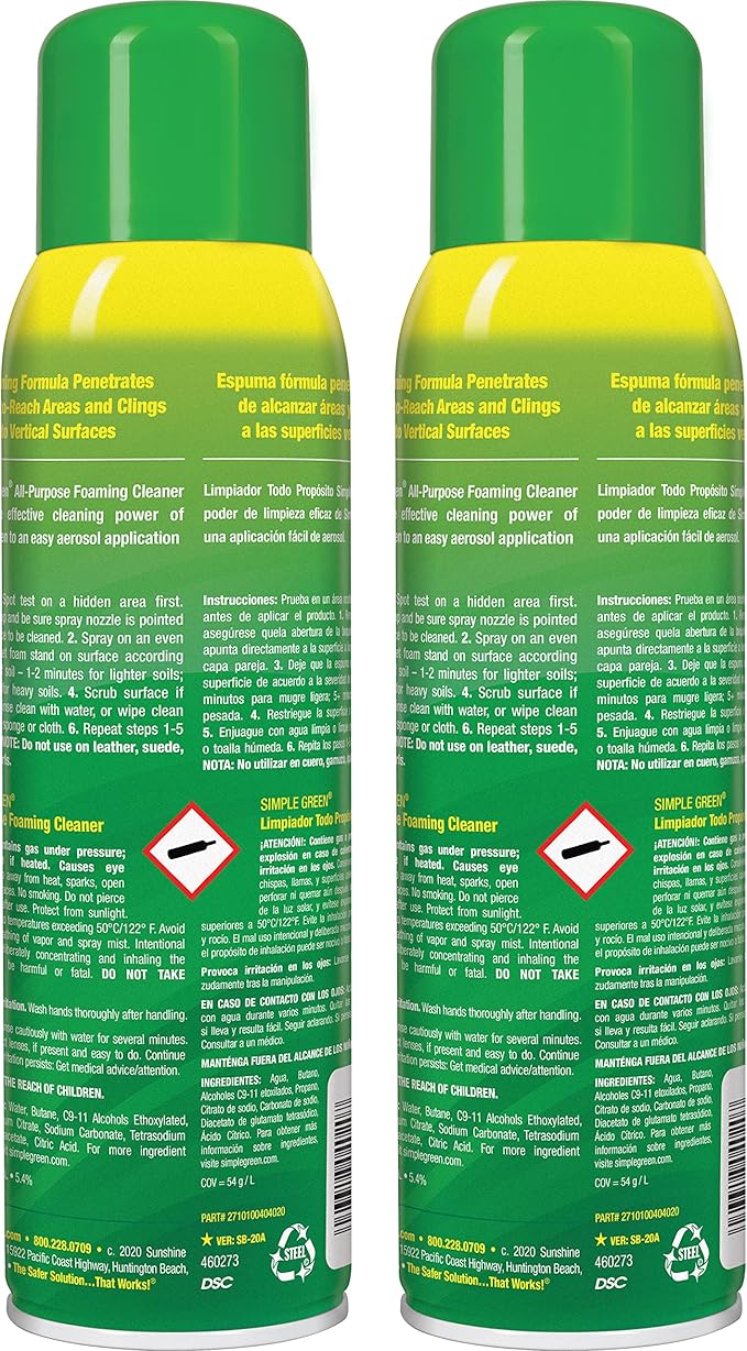 Simple Green All-Purpose Foaming Aerosol Cleaner, All-Purpose Cleaning and Degreasing, 20 Oz (Pack of 2)