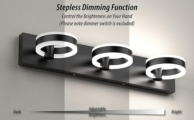 LED Bathroom Light Fixtures, 24inch Black Vanity Lights, Modern 3 Light Acrylic Wall Sconces, 350° Rotatable Wall Lighting Fixture Over Mirror