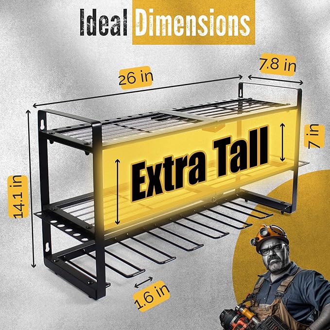 3 Shelf 7 Drill Holder Power Tool Organizer Wall Mount, Tool Storage Rack for Garage, Pegboard, Workshop walls | Compatible for all type of Cordless Power tools Comes With J hooks for Cords