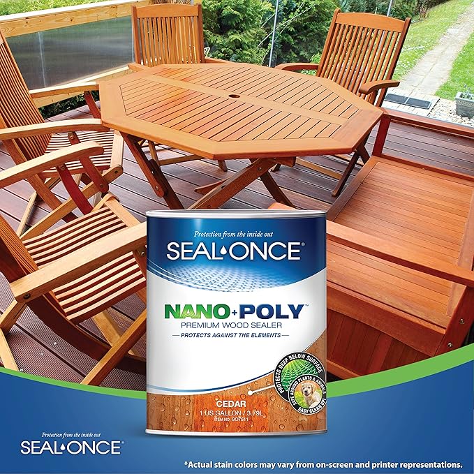Seal-Once Nano+Poly Penetrating Wood Sealer with Polyurethane - Premium Waterproof Sealant -1 Gallon & Cedar